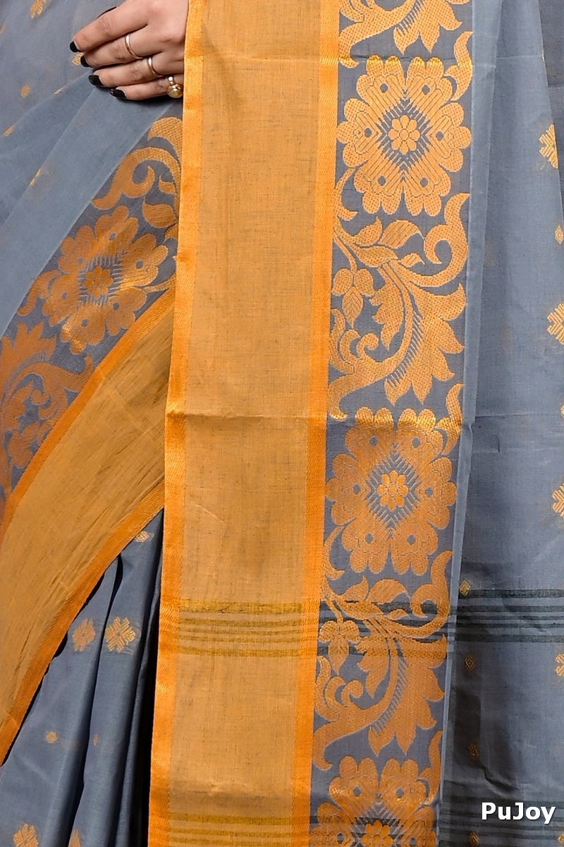 Grey Pure Cotton Heruka Tant Saree (3142)