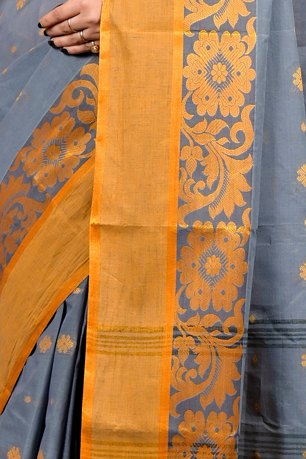 Grey Pure Cotton Heruka Tant Saree (3142)