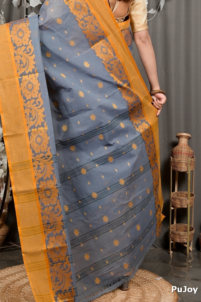 Grey Pure Cotton Heruka Tant Saree (3142)