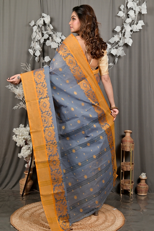 Grey Pure Cotton Heruka Tant Saree (3142)