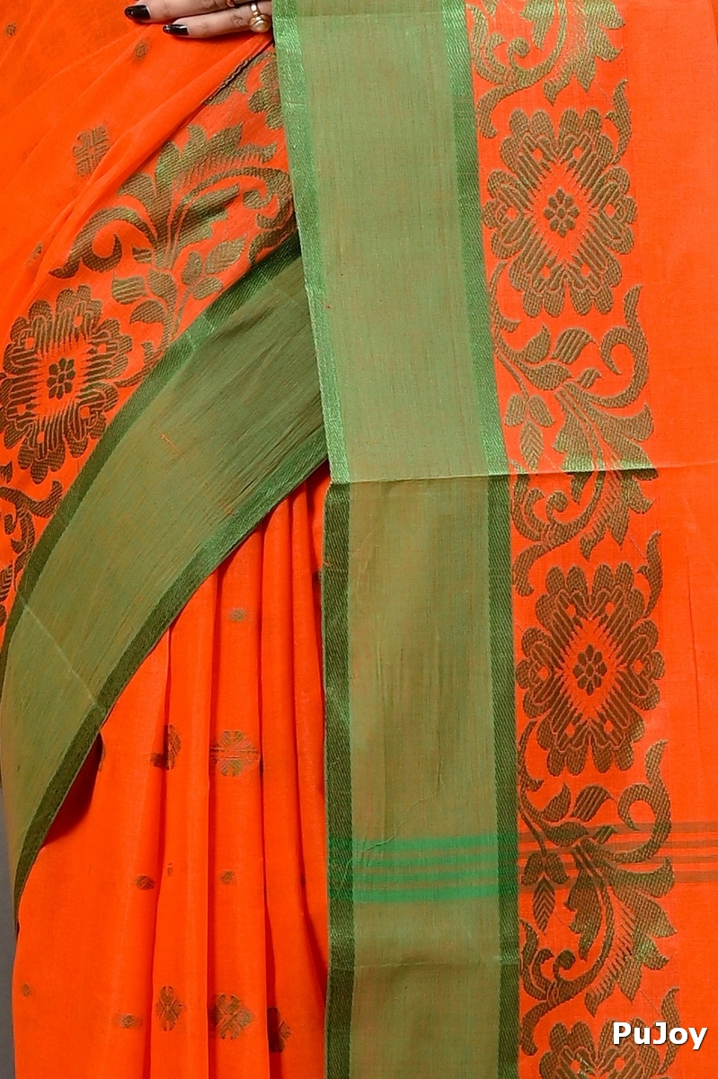 Orange Pure Cotton Heruka Tant Saree (3143)