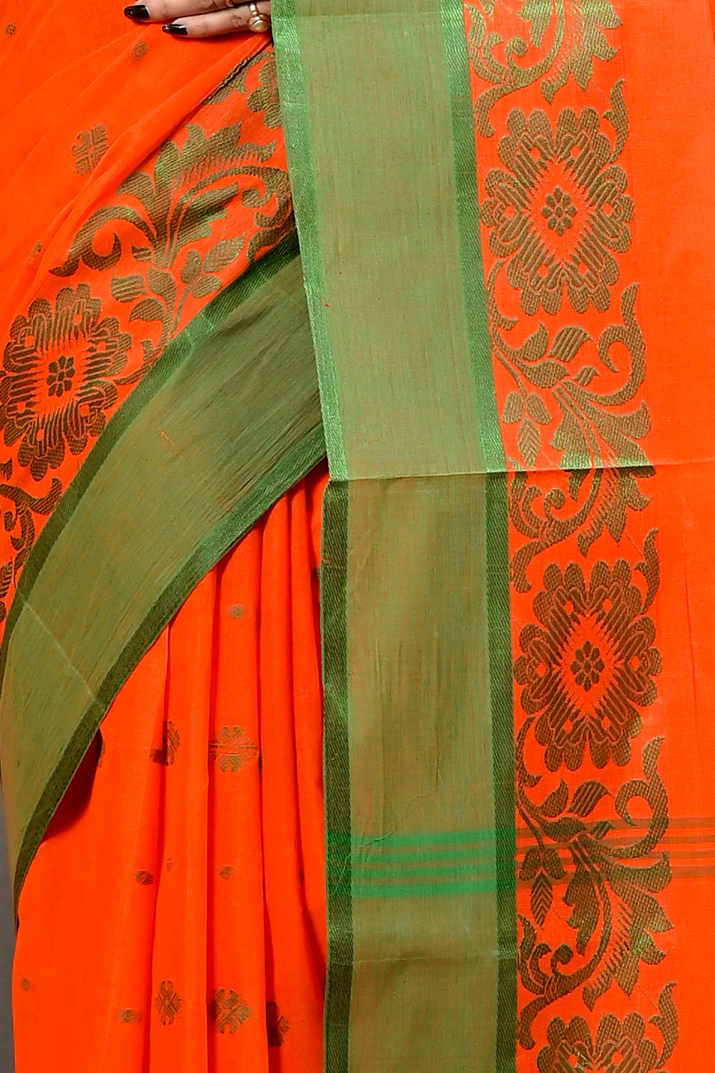 Orange Pure Cotton Heruka Tant Saree (3143)