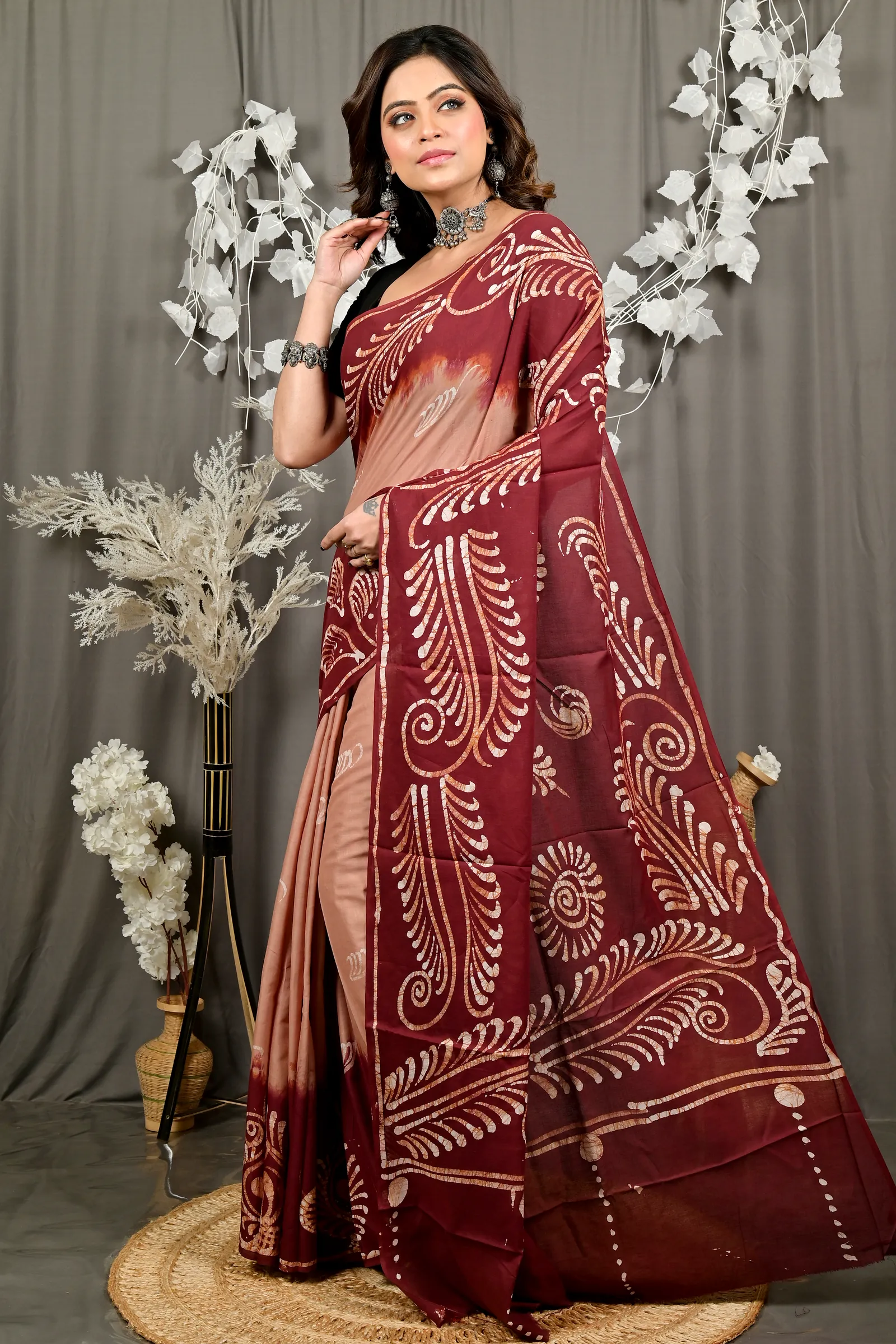 Brown Pure Cotton Pihu Batik Print Saree (3144)