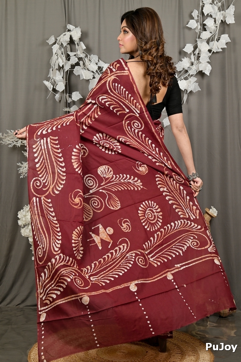 Brown Pure Cotton Pihu Batik Print Saree (3144)