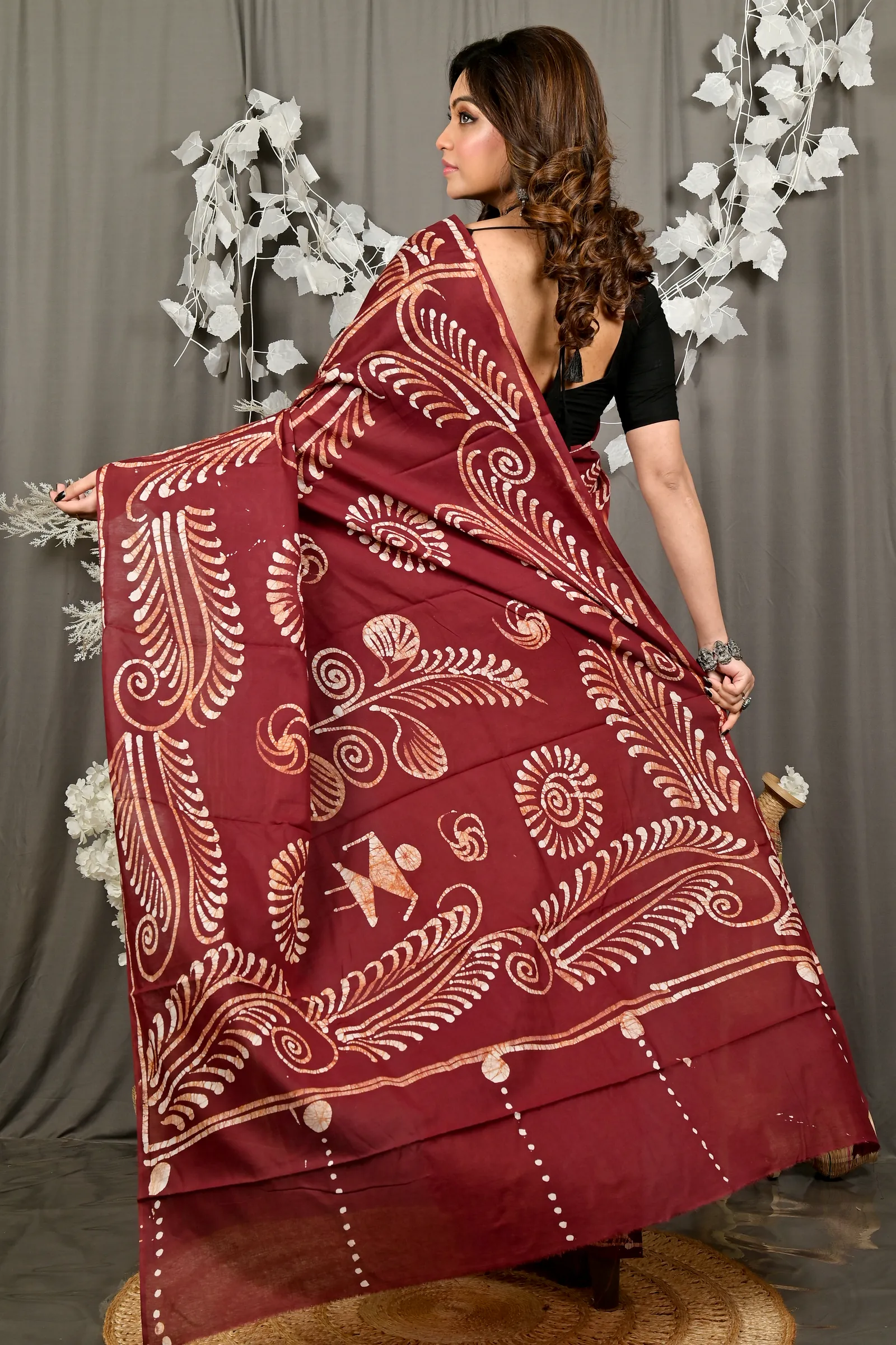 Brown Pure Cotton Pihu Batik Print Saree (3144)