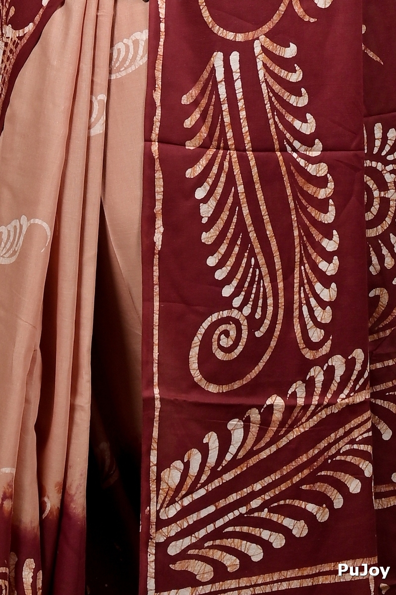 Brown Pure Cotton Pihu Batik Print Saree (3144)