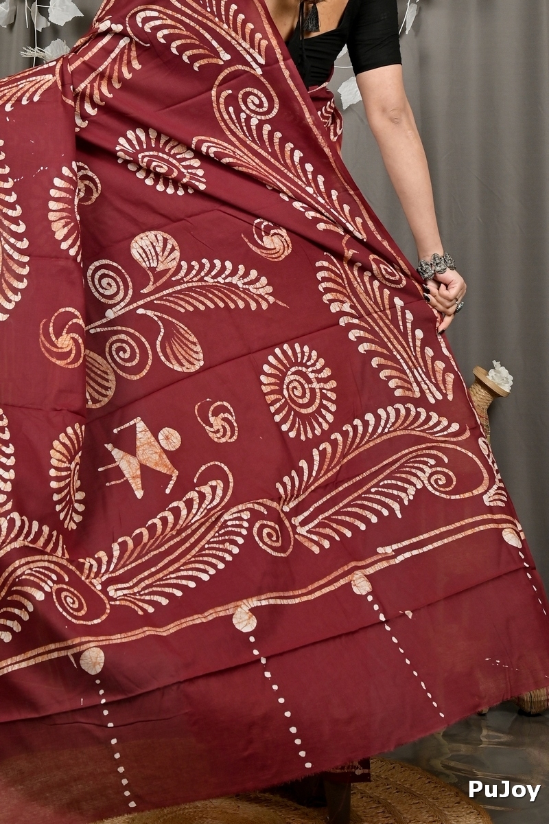 Brown Pure Cotton Pihu Batik Print Saree (3144)