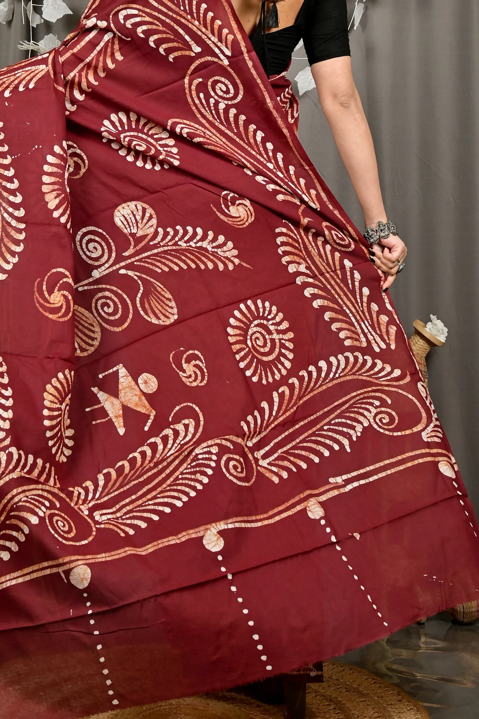 Brown Pure Cotton Pihu Batik Print Saree (3144)