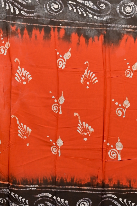 Dark Orange Pure Cotton Pihu Batik Print Saree (3145)