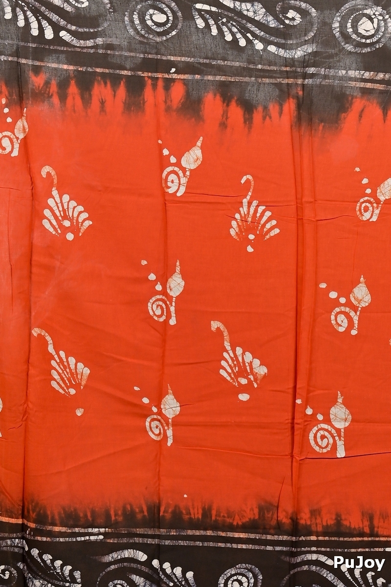 Dark Orange Pure Cotton Pihu Batik Print Saree (3145)