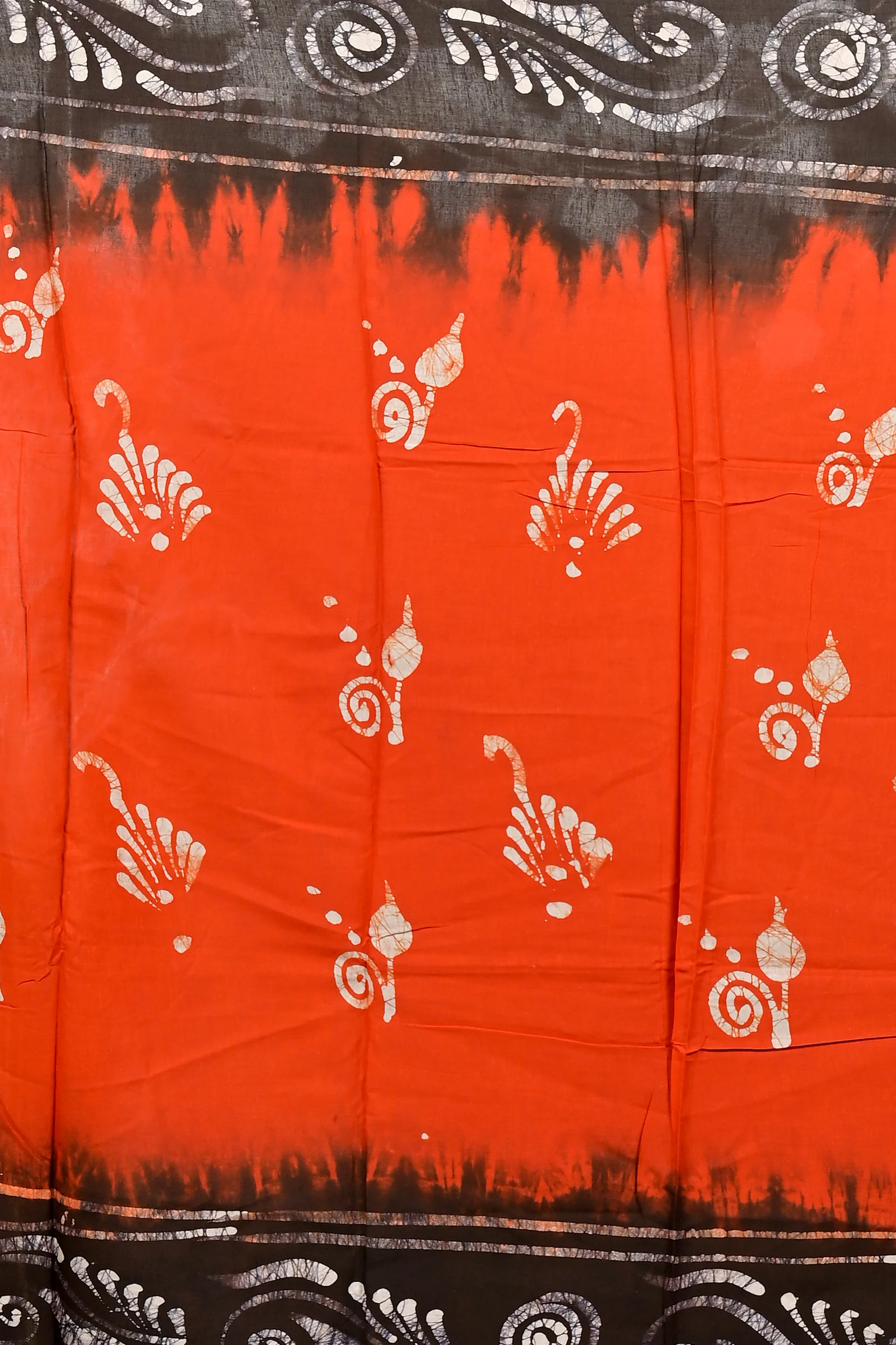 Dark Orange Pure Cotton Pihu Batik Print Saree (3145)