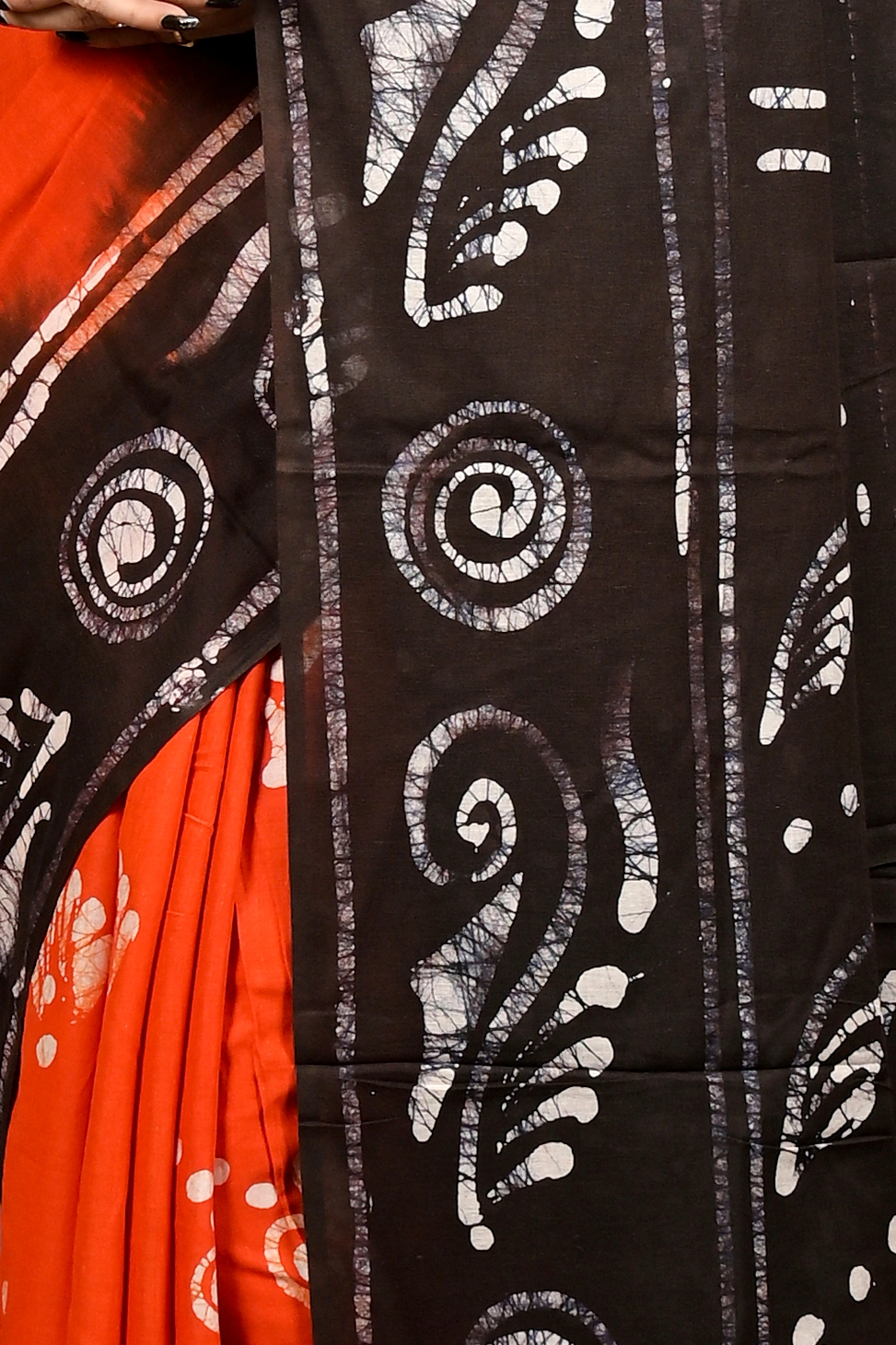 Dark Orange Pure Cotton Pihu Batik Print Saree (3145)