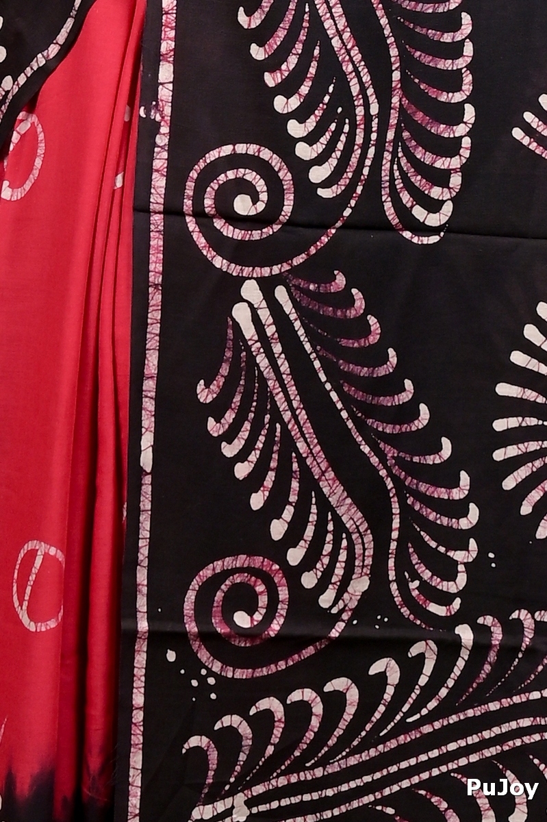 Maroon Pure Cotton Pihu Batik Print Saree (3146)