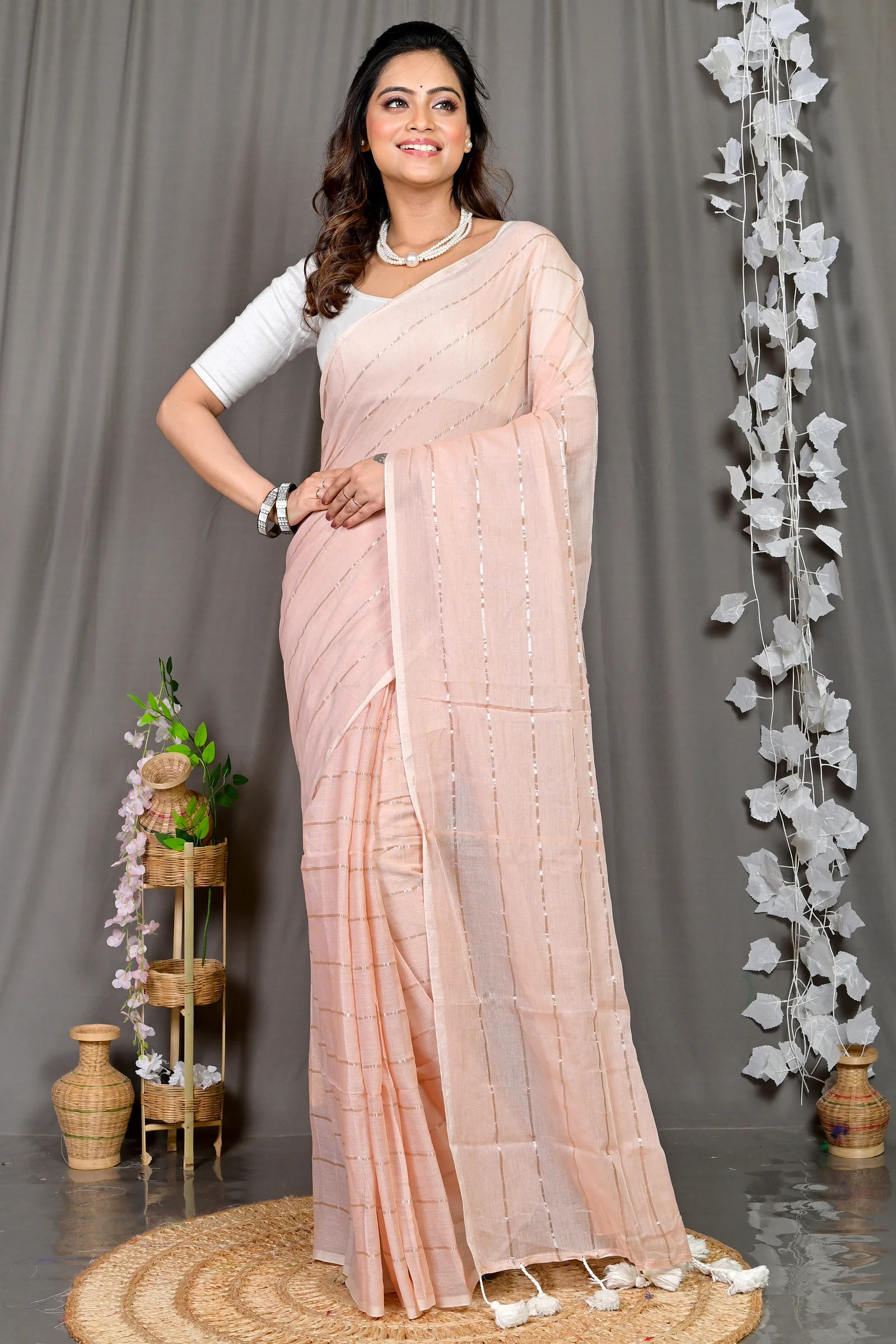 Cream Mal Cotton Pari Hand Loom Saree (315)