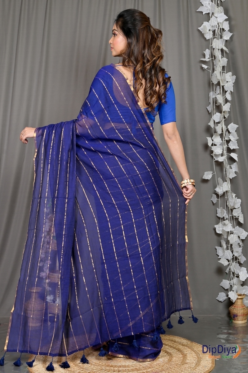 Blue Mal Cotton Pari Hand Loom Saree (316)