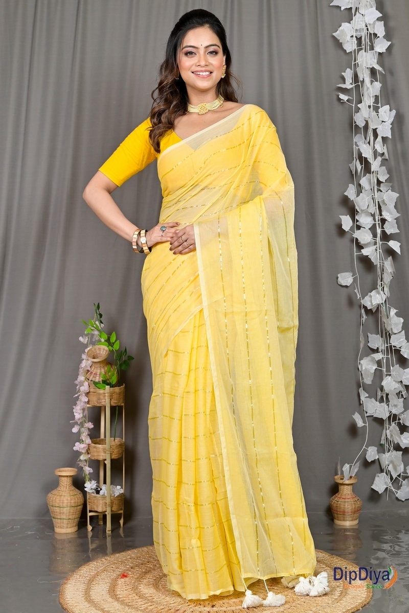 Yellow Mal Cotton Pari Hand Loom Saree (317)