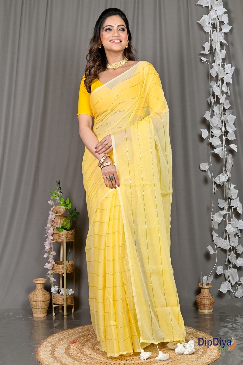 Yellow Mal Cotton Pari Hand Loom Saree (317)