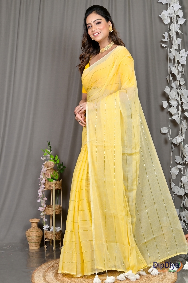 Yellow Mal Cotton Pari Hand Loom Saree (317)