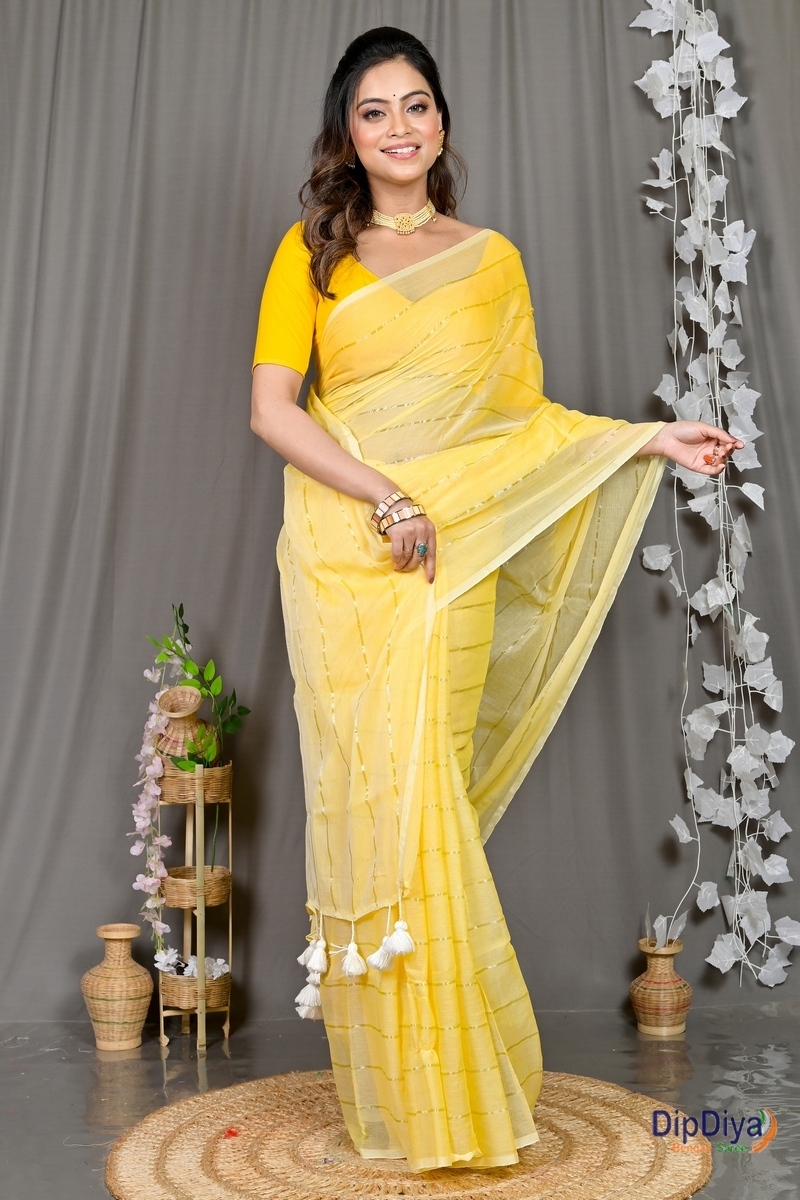 Yellow Mal Cotton Pari Hand Loom Saree (317)