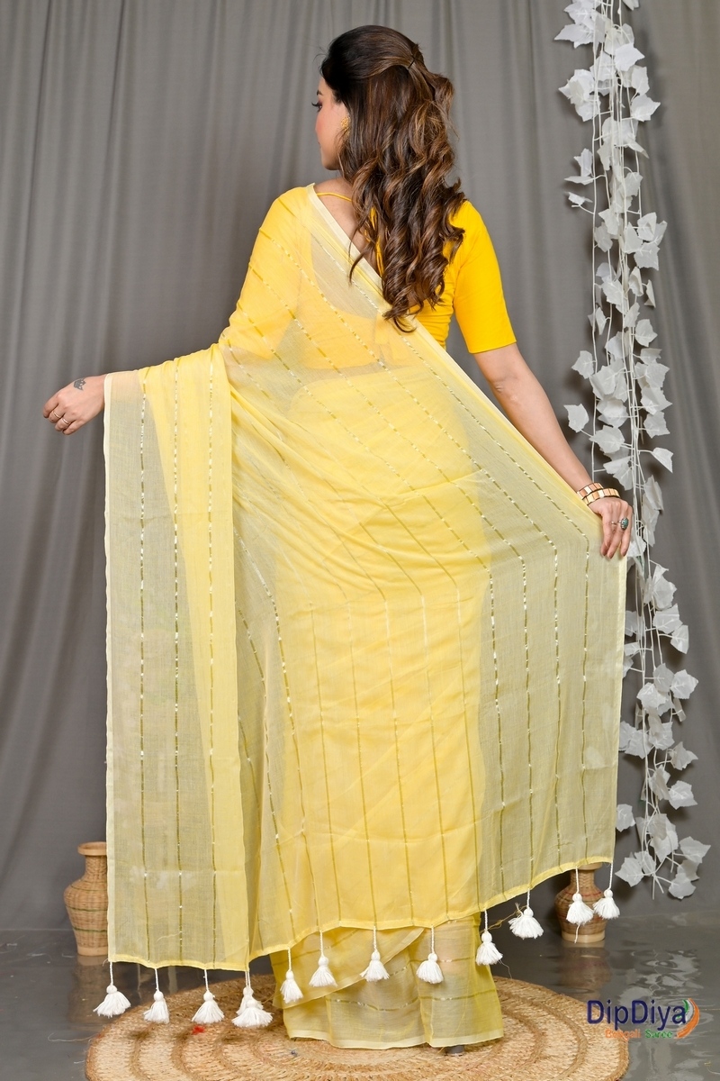 Yellow Mal Cotton Pari Hand Loom Saree (317)
