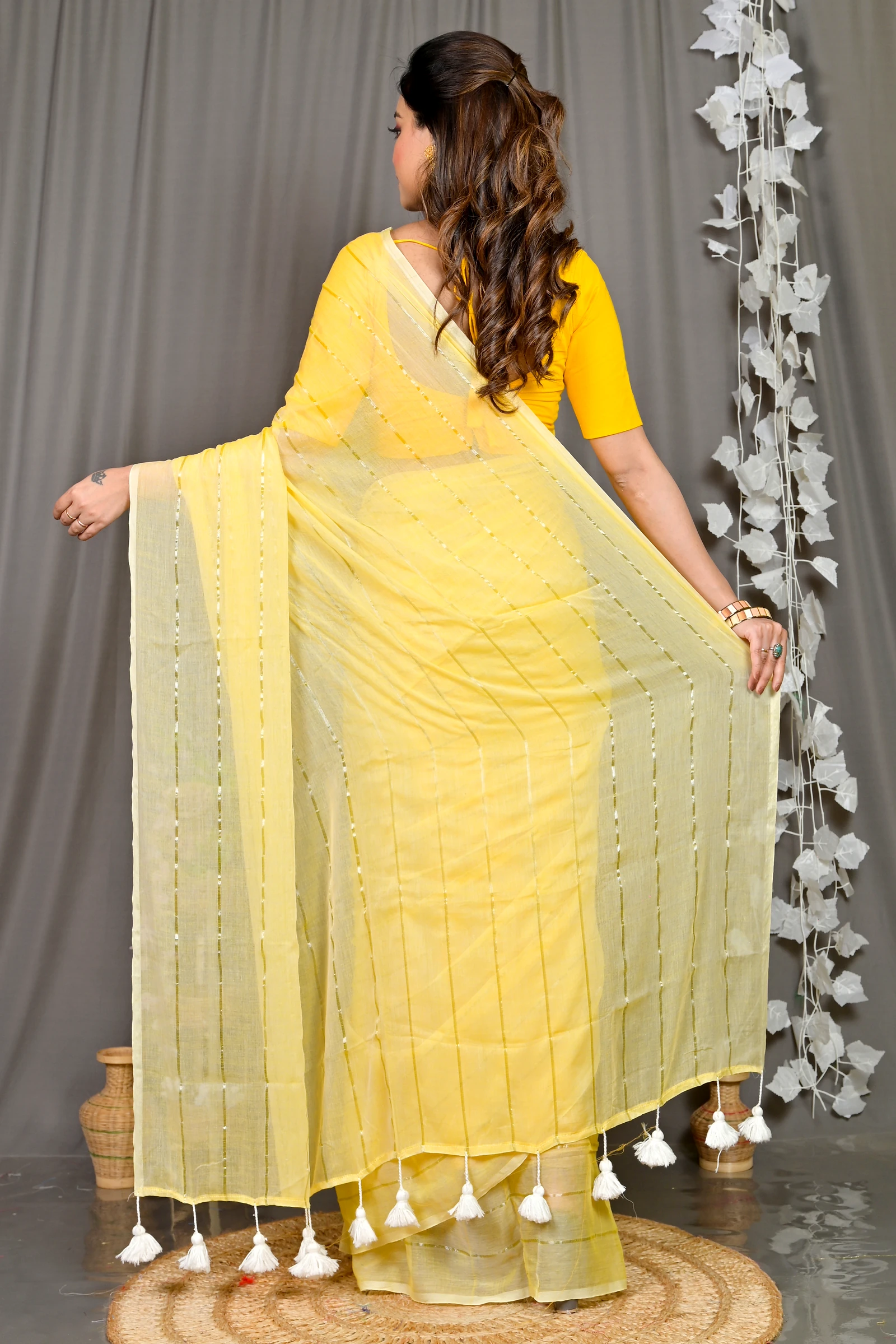 Yellow Mal Cotton Pari Hand Loom Saree (317)