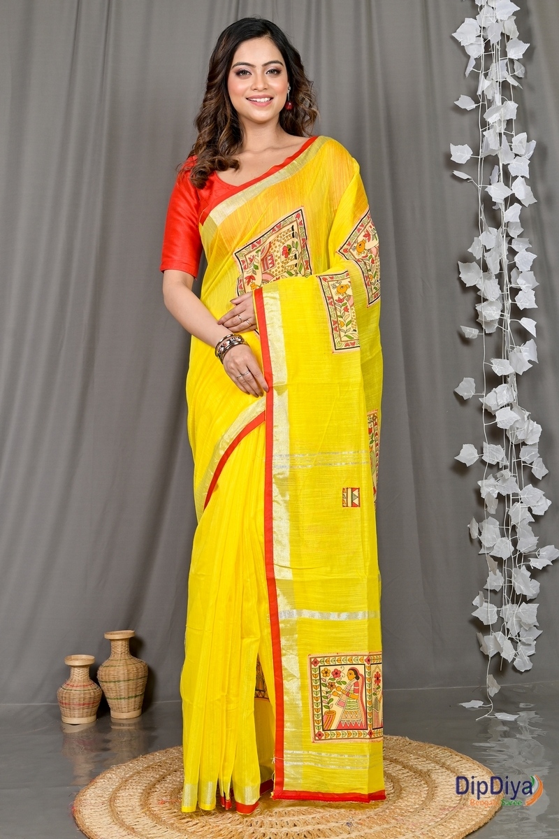 Yellow Cotton Blended Parija Applique Saree (320)