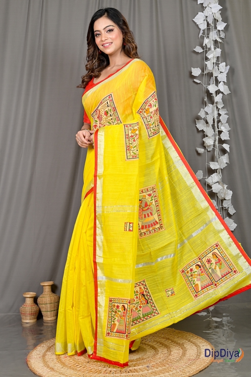 Yellow Cotton Blended Parija Applique Saree (320)
