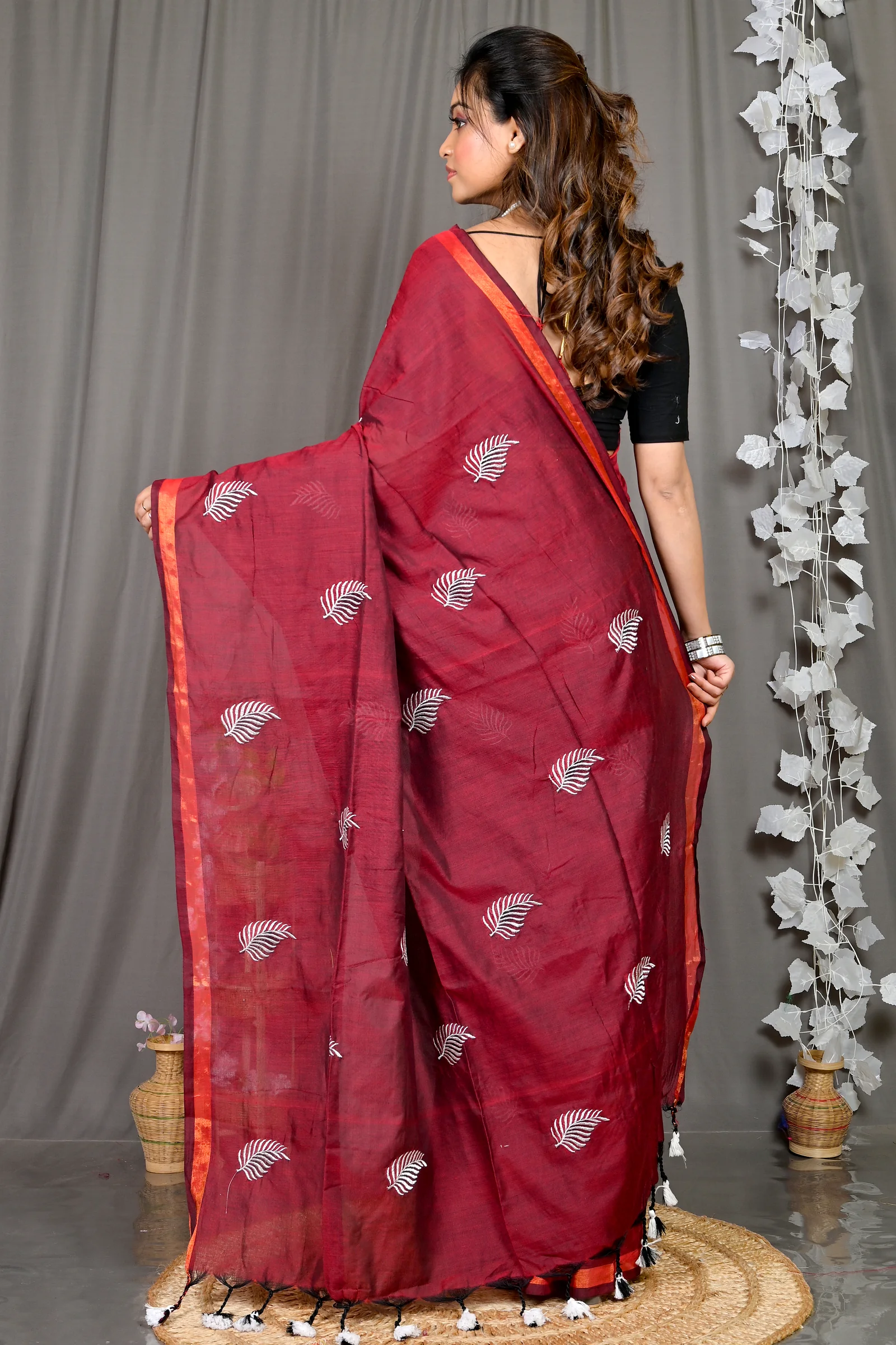 Maroon Cotton Blended Parin Hand Loom Saree (334)