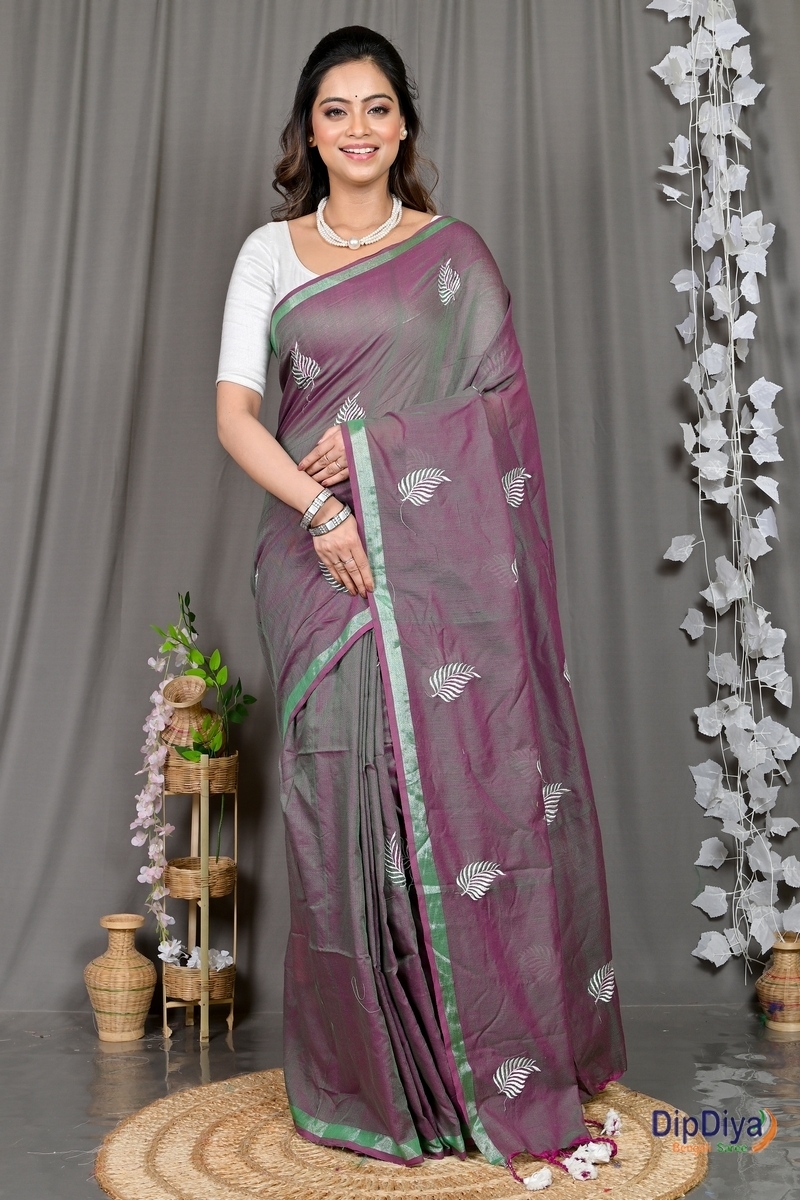 Light Purple Cotton Blended Parin Hand Loom Saree (335)