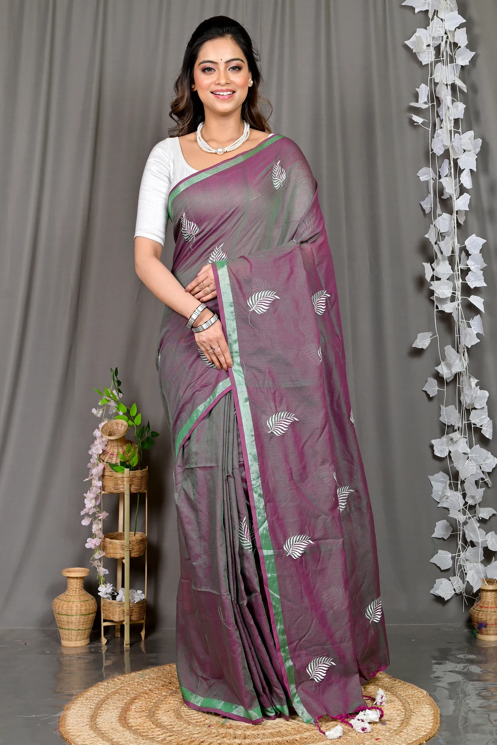 Light Purple Cotton Blended Parin Hand Loom Saree (335)
