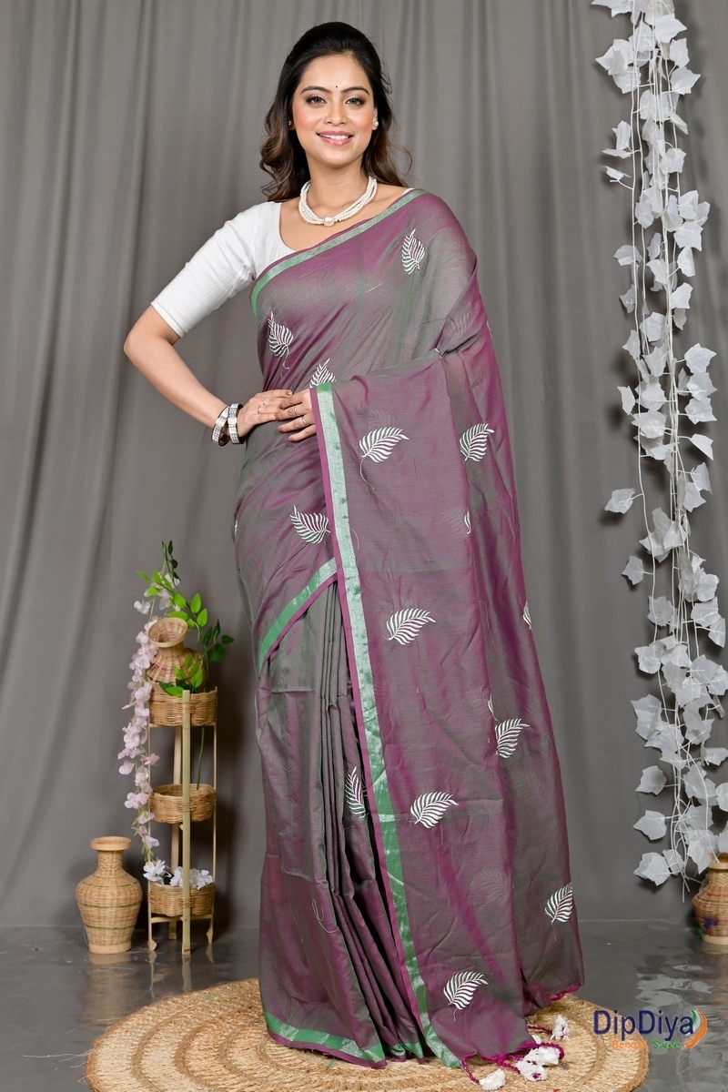 Light Purple Cotton Blended Parin Hand Loom Saree (335)