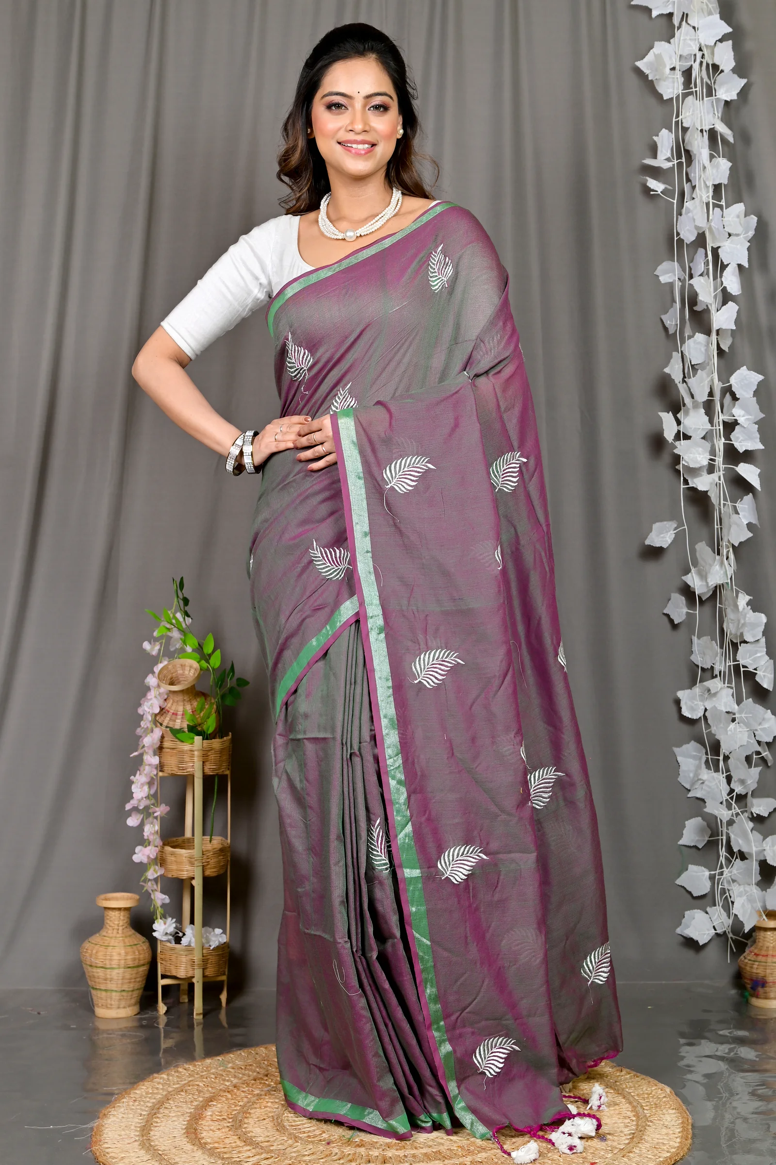 Light Purple Cotton Blended Parin Hand Loom Saree (335)