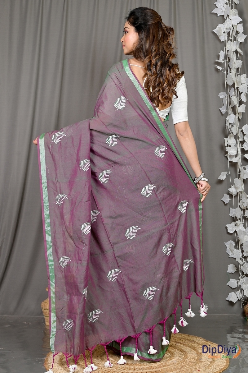 Light Purple Cotton Blended Parin Hand Loom Saree (335)