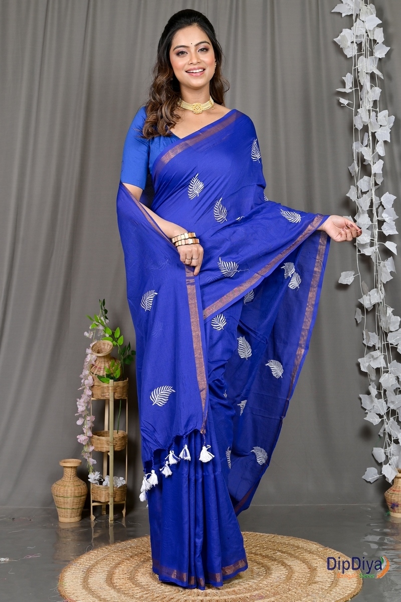 Blue Cotton Blended Parin Hand Loom Saree (336)