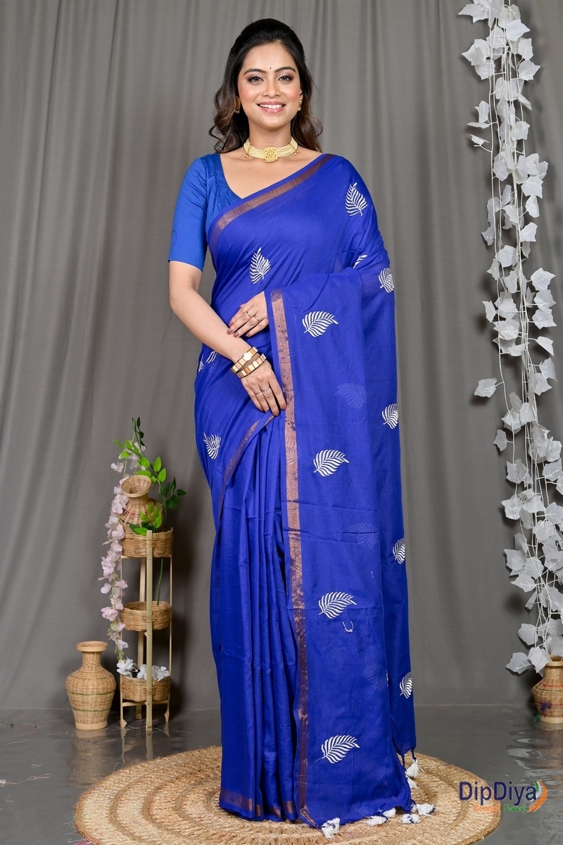 Blue Cotton Blended Parin Hand Loom Saree (336)