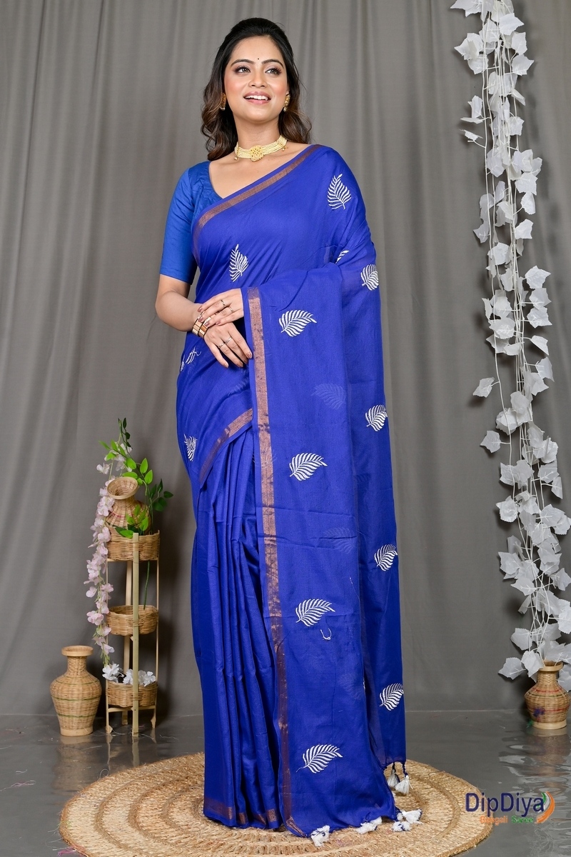 Blue Cotton Blended Parin Hand Loom Saree (336)