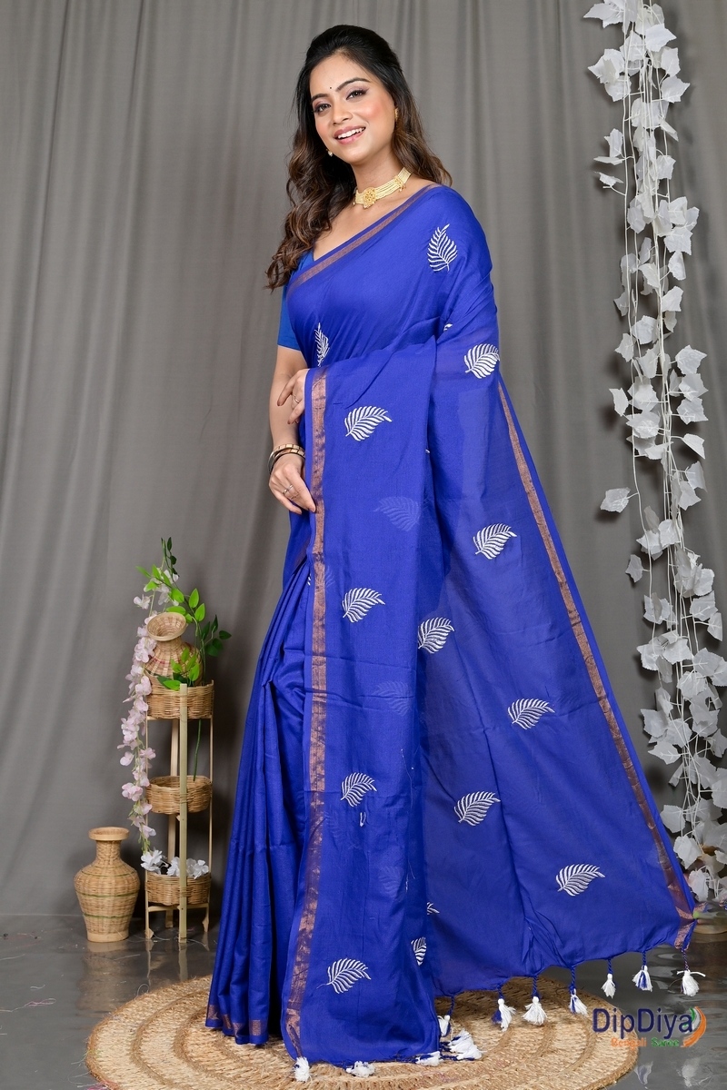 Blue Cotton Blended Parin Hand Loom Saree (336)