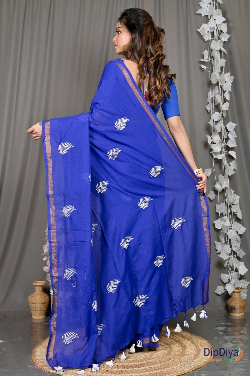 Blue Cotton Blended Parin Hand Loom Saree (336)