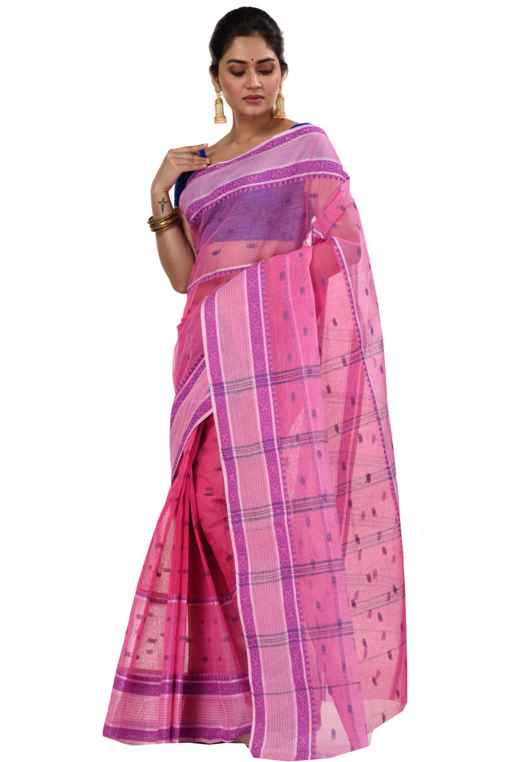 Pink Pure Cotton Debdash Tant Saree (337)