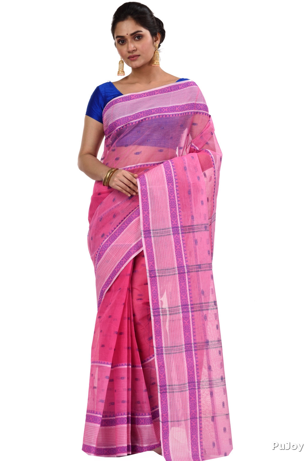 Pink Pure Cotton Debdash Tant Saree (337)