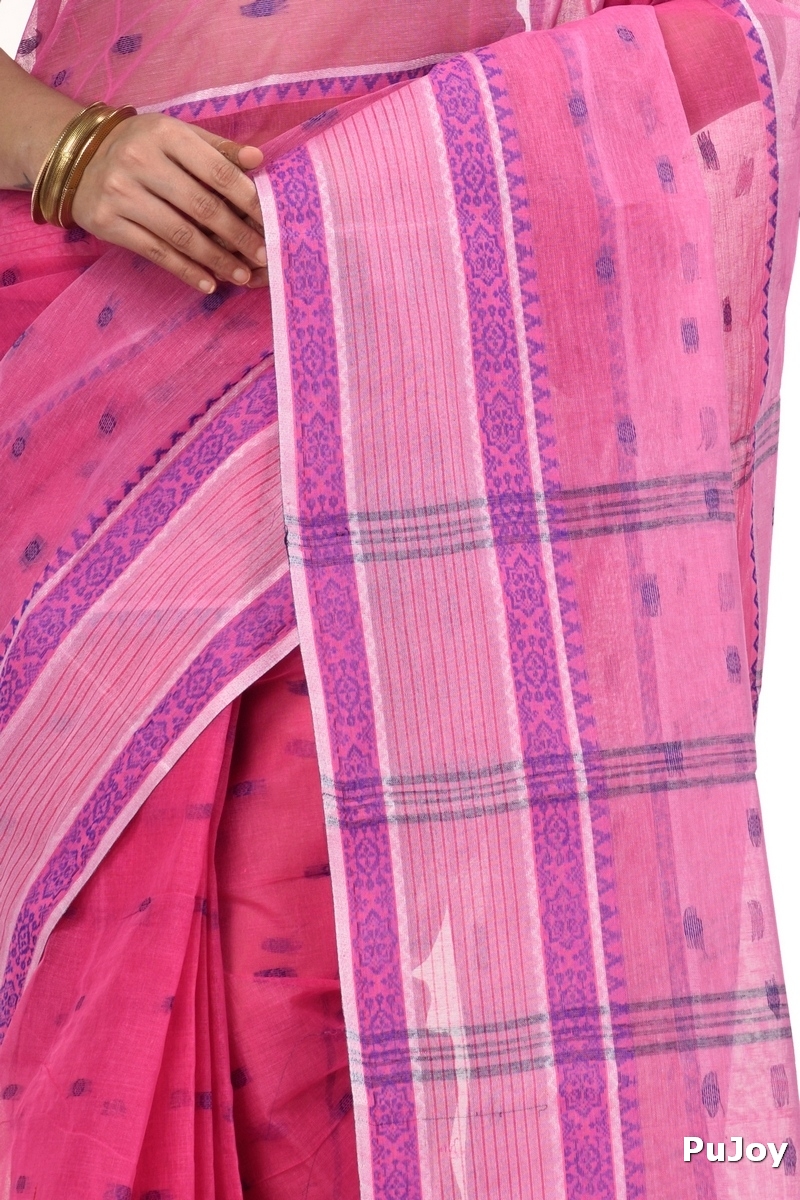 Pink Pure Cotton Debdash Tant Saree (337)