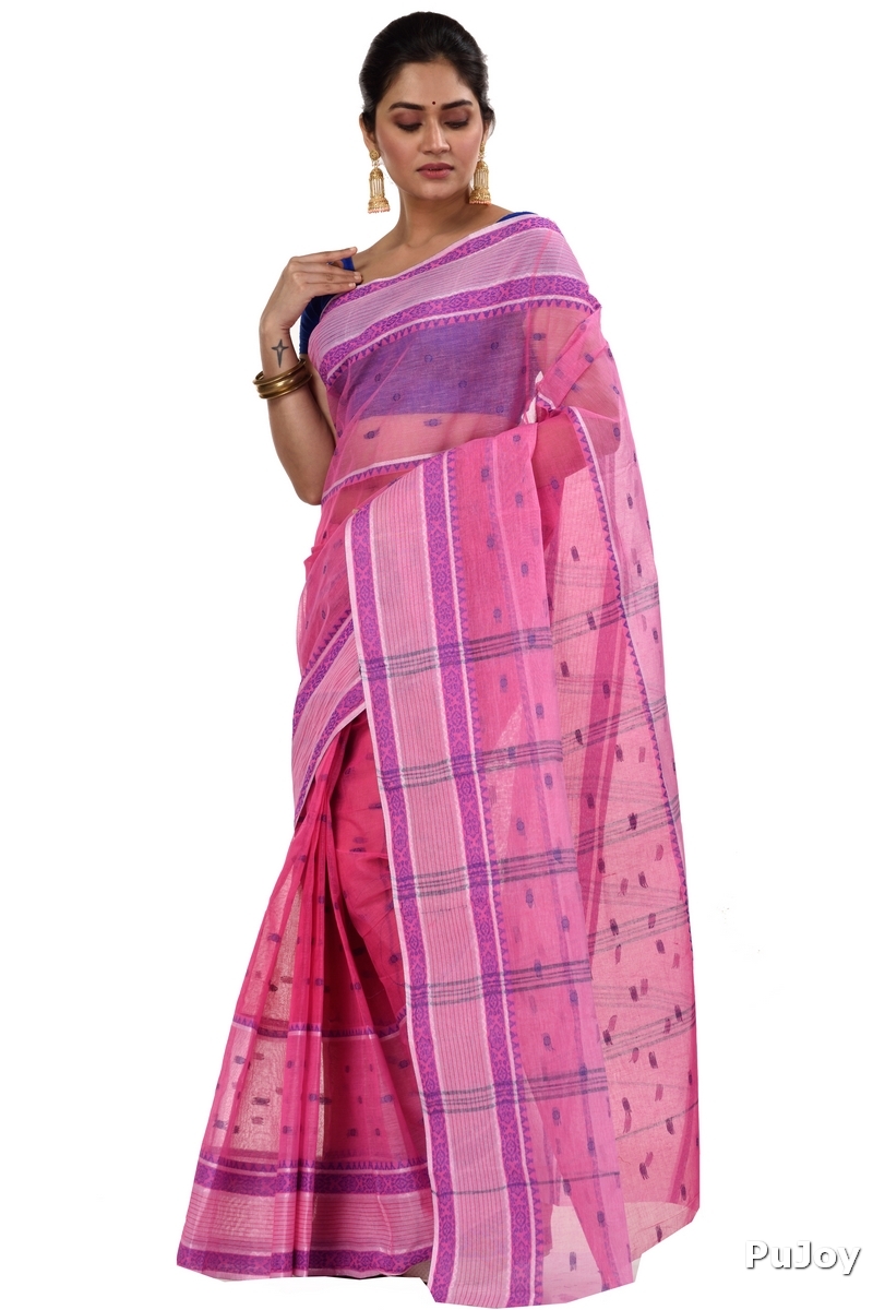 Pink Pure Cotton Debdash Tant Saree (337)