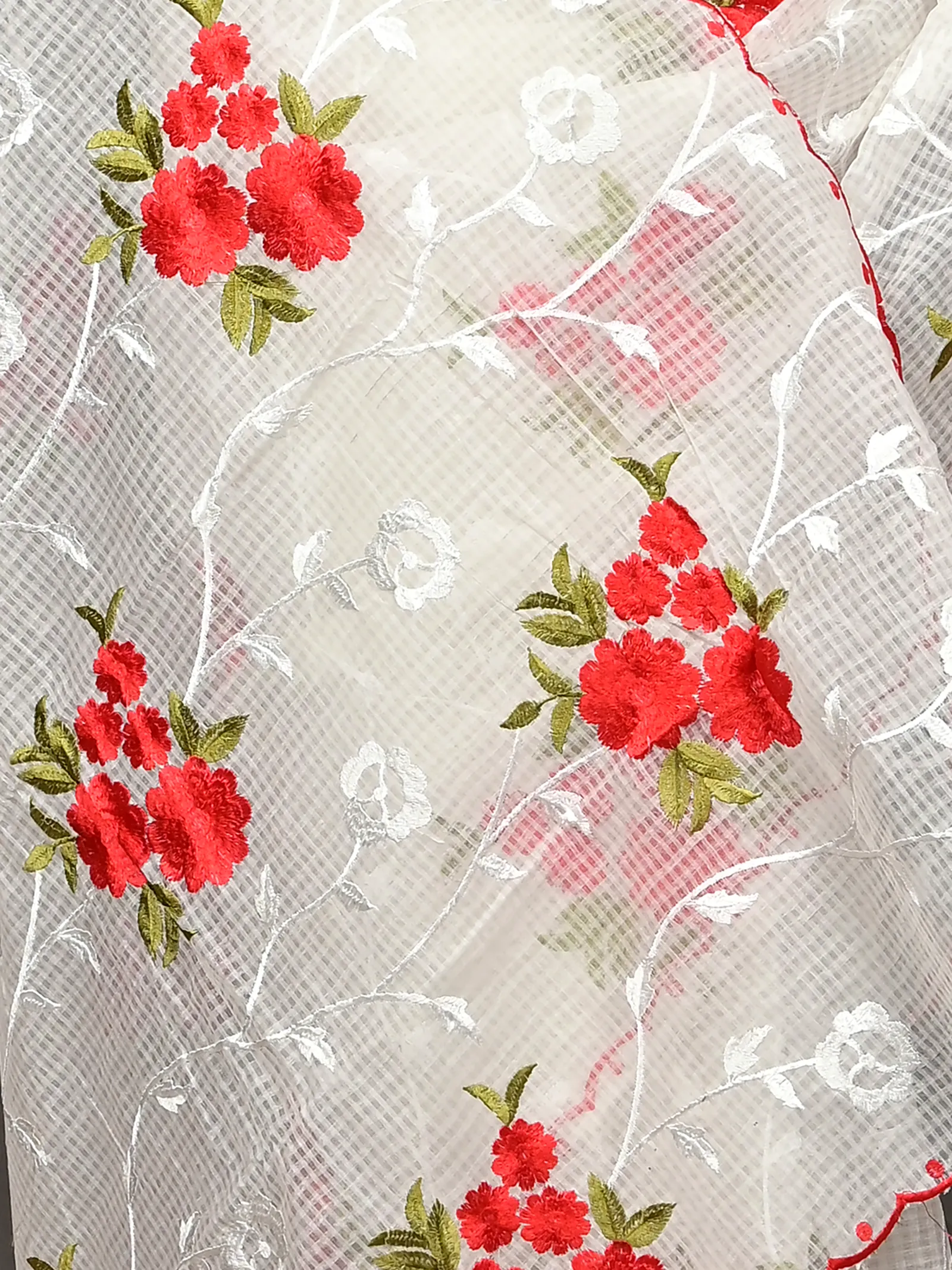 White Cotton Kotambo Mix Kota Embroidery Saree  (34)