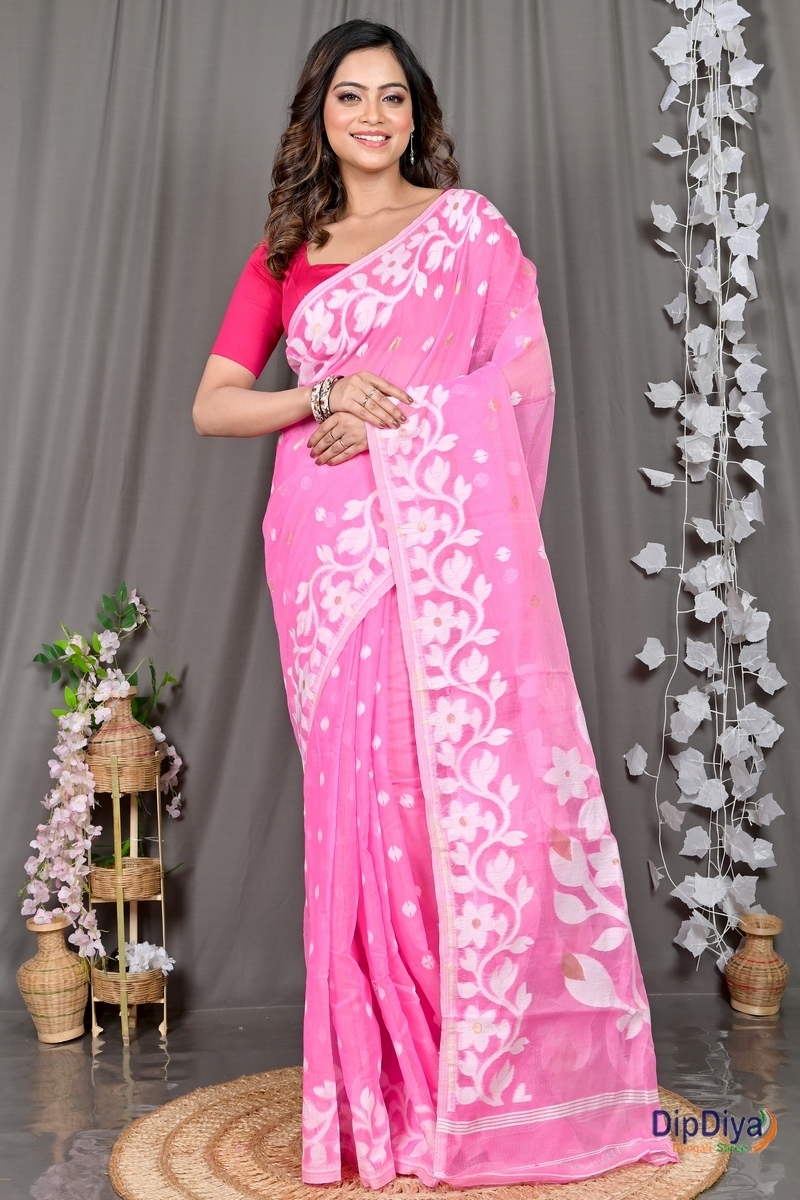 Pink Cotton Blended Parinit Jamdani Saree (340)