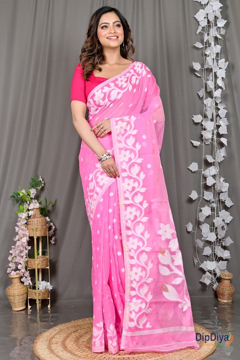 Pink Cotton Blended Parinit Jamdani Saree (340)