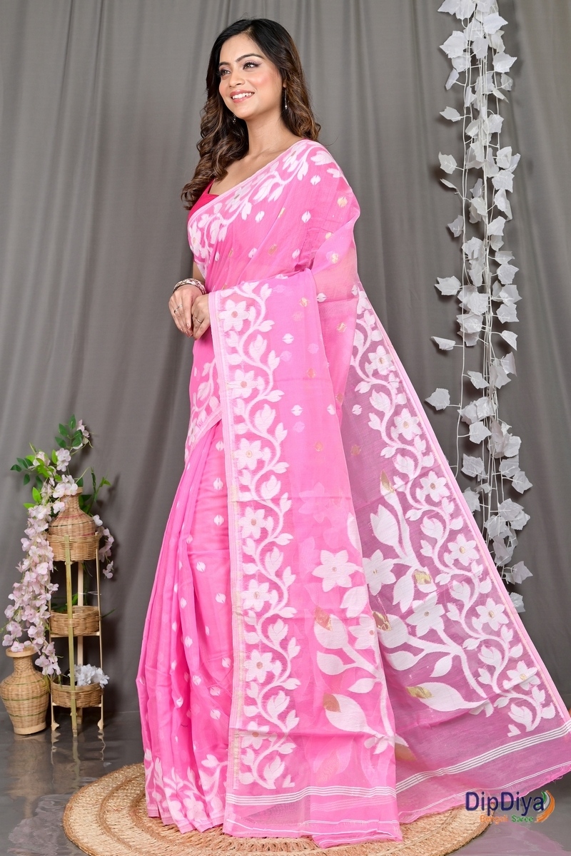 Pink Cotton Blended Parinit Jamdani Saree (340)