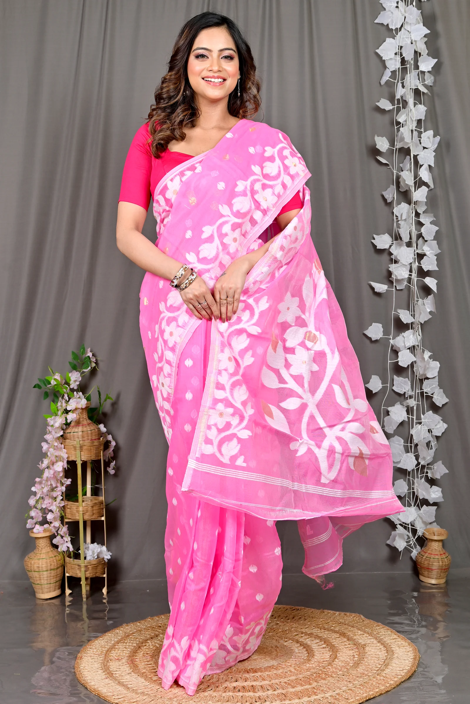 Pink Cotton Blended Parinit Jamdani Saree (340)