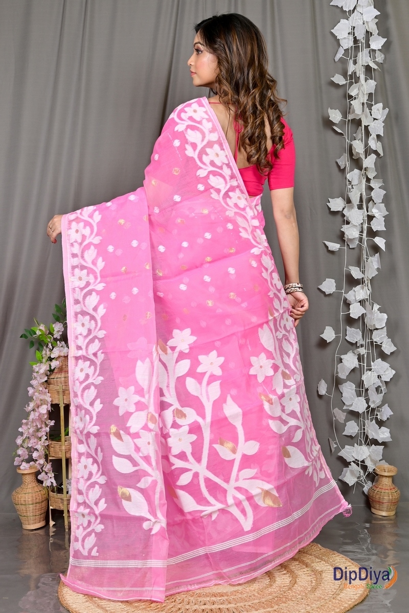 Pink Cotton Blended Parinit Jamdani Saree (340)