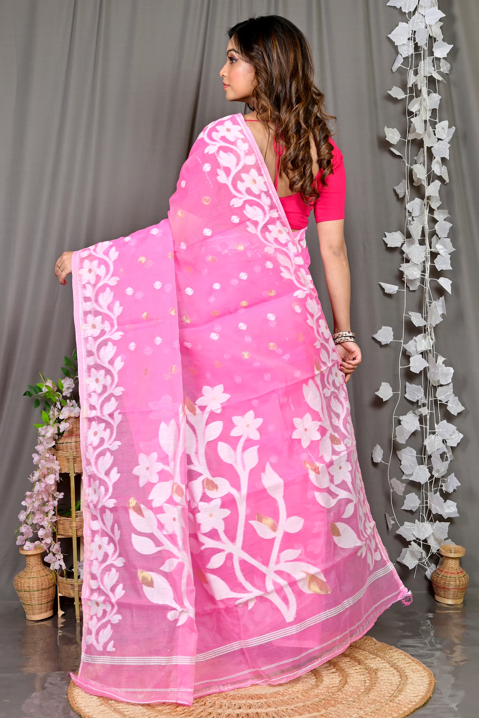 Pink Cotton Blended Parinit Jamdani Saree (340)
