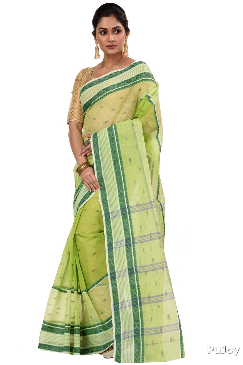 Olive Green Pure Cotton Debdash Tant Saree (345)